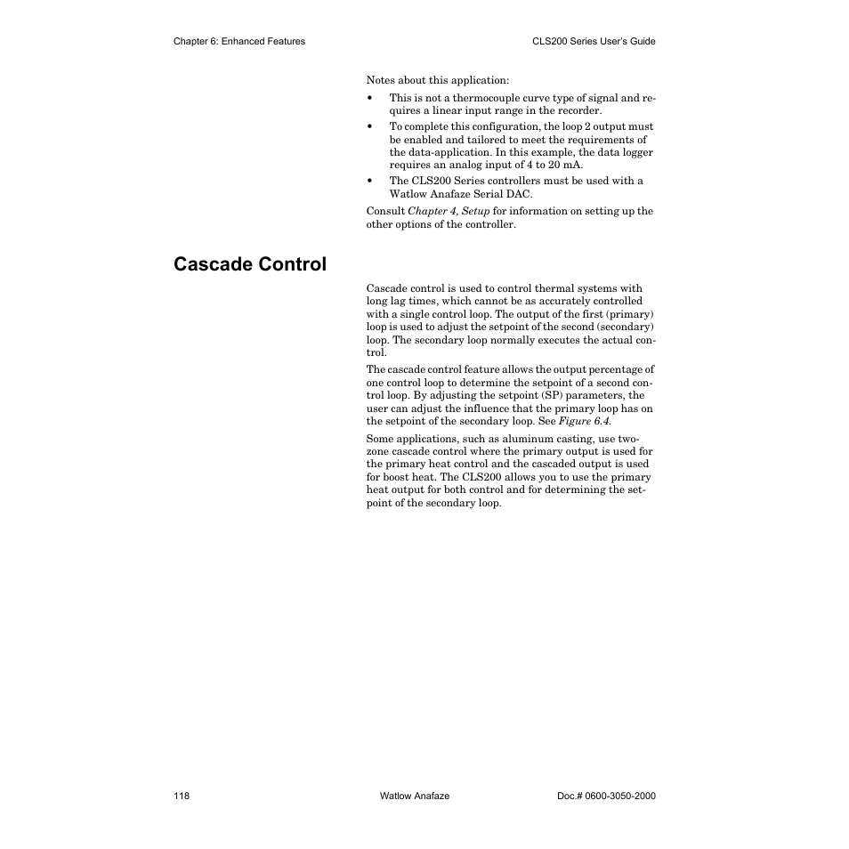 Cascade control | Watlow CLS200 User Manual | Page 134 / 251