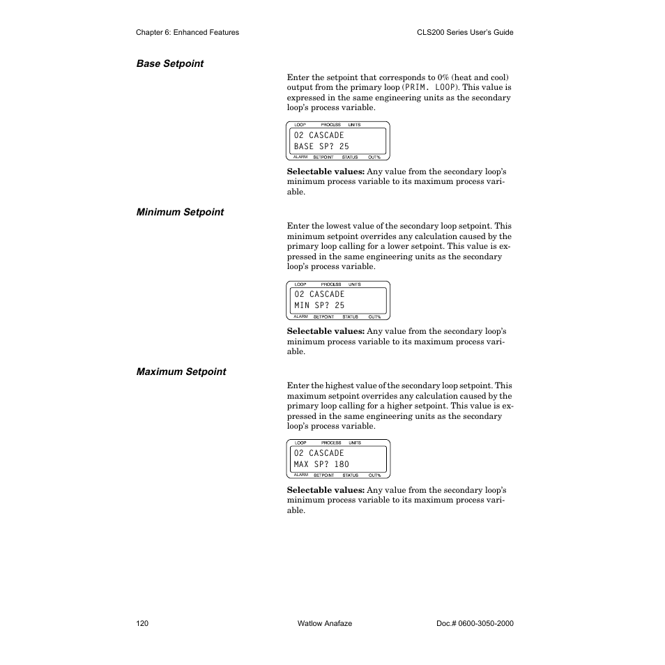 Base setpoint, Minimum setpoint, Maximum setpoint | Watlow CLS200 User Manual | Page 136 / 251
