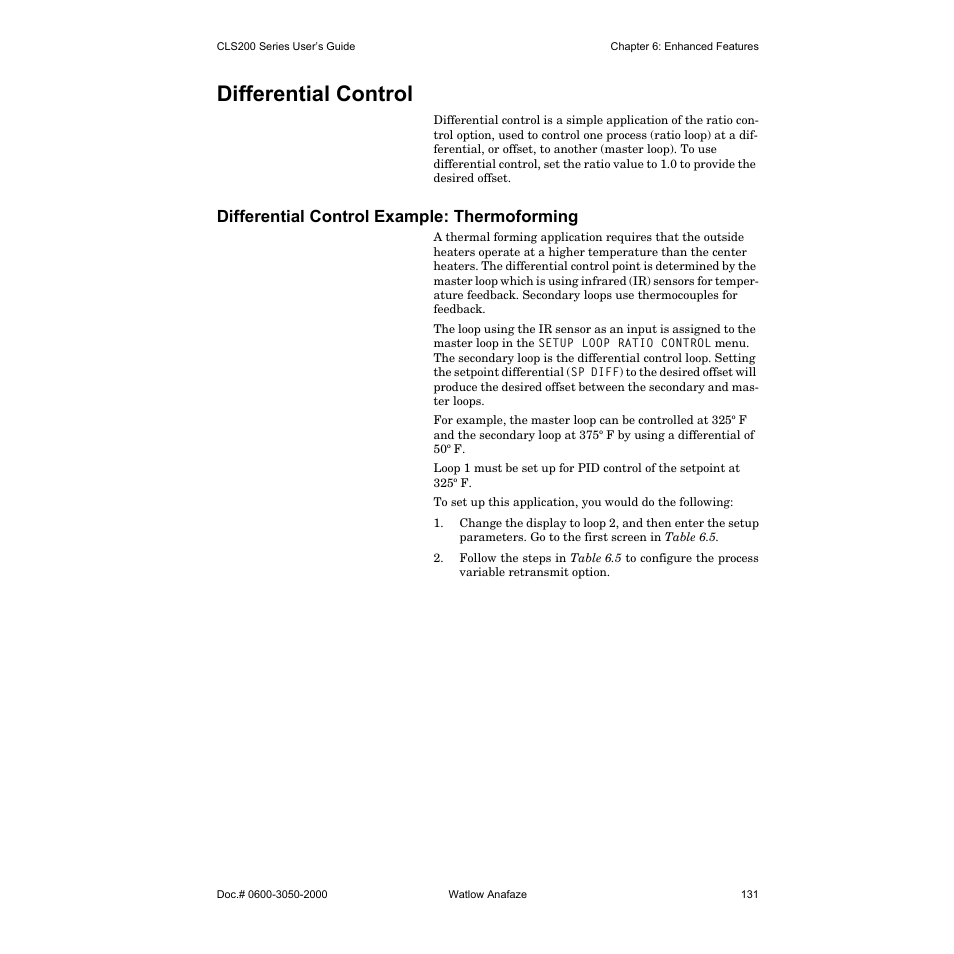 Differential control, Differential control example: thermoforming | Watlow CLS200 User Manual | Page 147 / 251