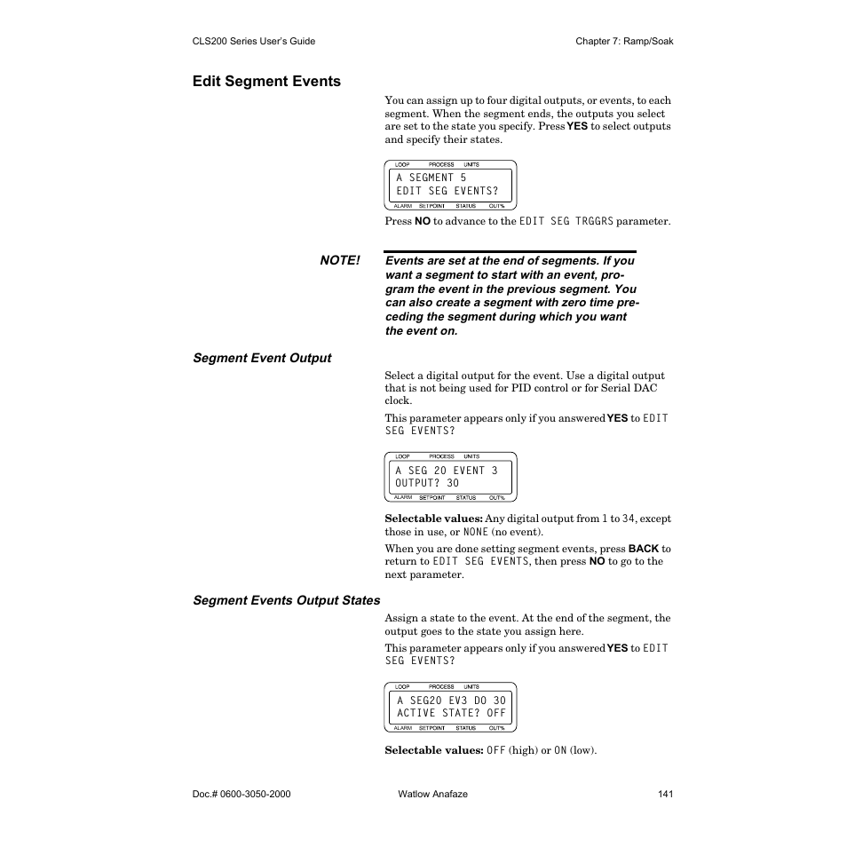 Edit segment events, Segment event output, Segment events output states | Watlow CLS200 User Manual | Page 157 / 251