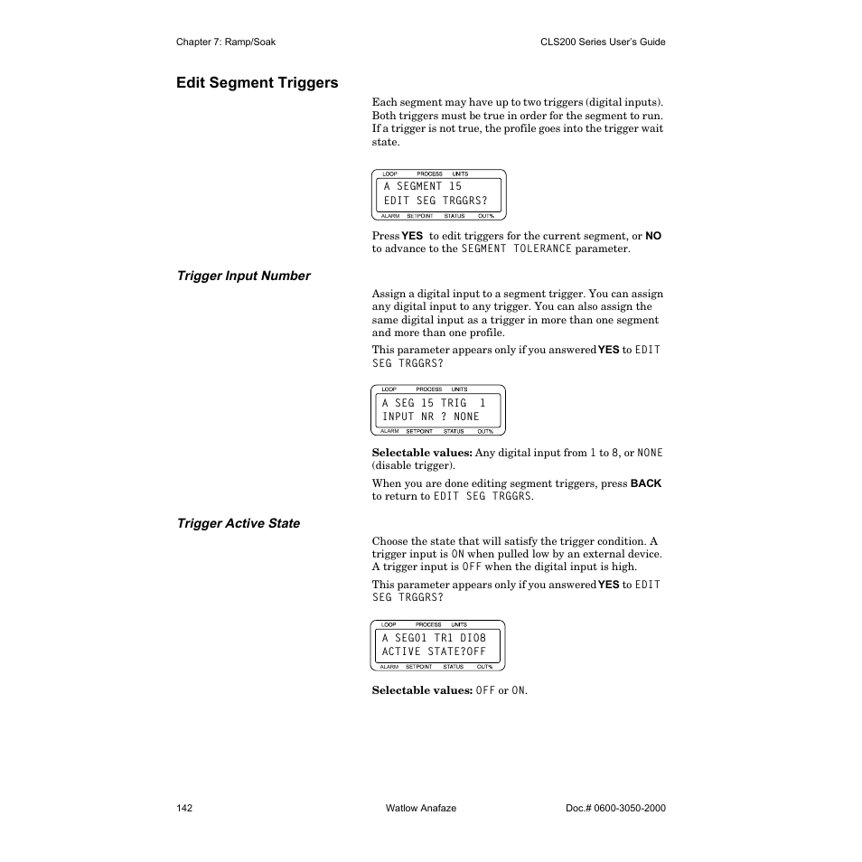 Edit segment triggers, Trigger input number, Trigger active state | Watlow CLS200 User Manual | Page 158 / 251