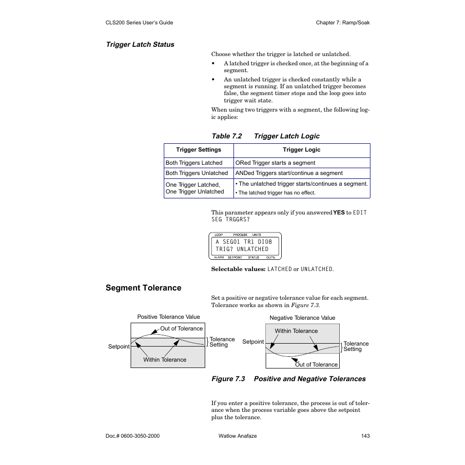 Trigger latch status, Segment tolerance | Watlow CLS200 User Manual | Page 159 / 251