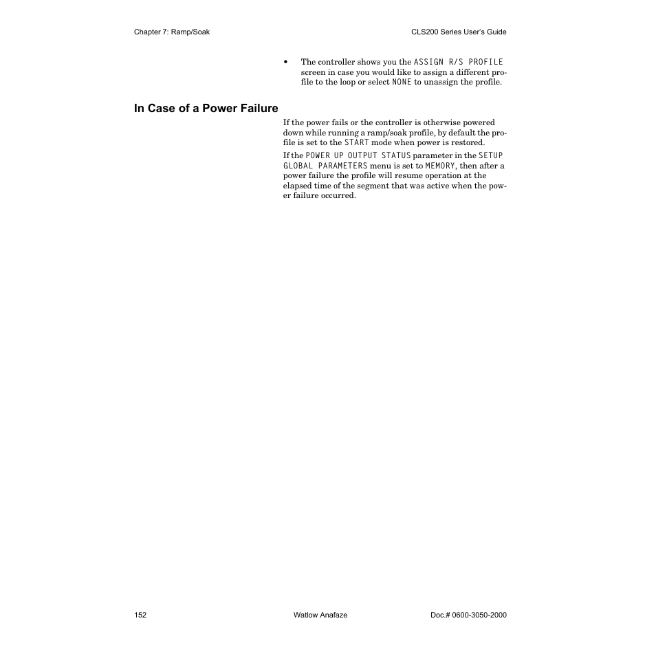 In case of a power failure | Watlow CLS200 User Manual | Page 168 / 251