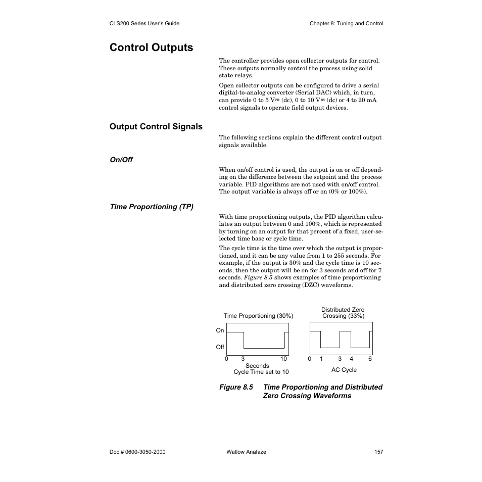 Control outputs, Output control signals, On/off | Time proportioning (tp) | Watlow CLS200 User Manual | Page 173 / 251