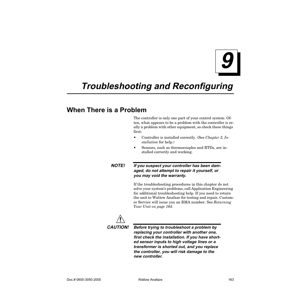 Troubleshooting and reconfiguring, When there is a problem | Watlow CLS200 User Manual | Page 179 / 251