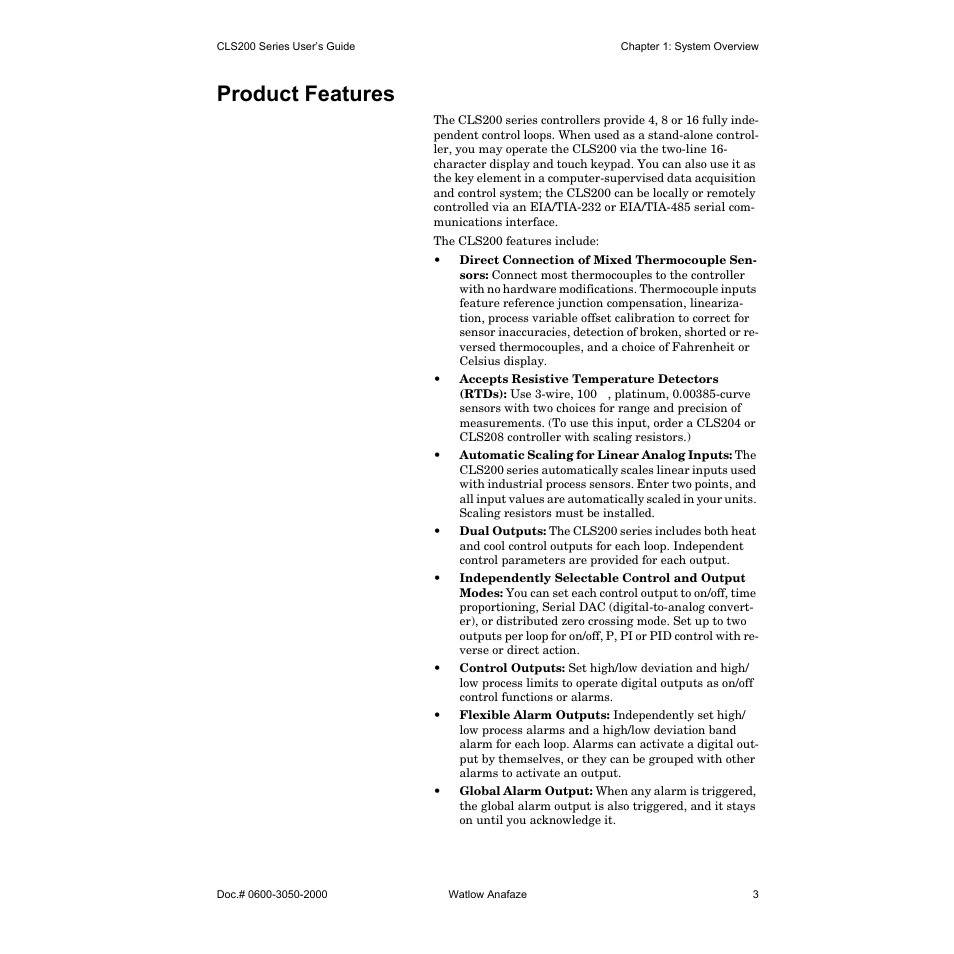Product features | Watlow CLS200 User Manual | Page 19 / 251
