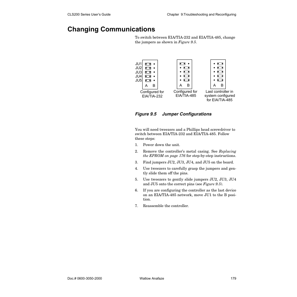 Changing communications | Watlow CLS200 User Manual | Page 195 / 251