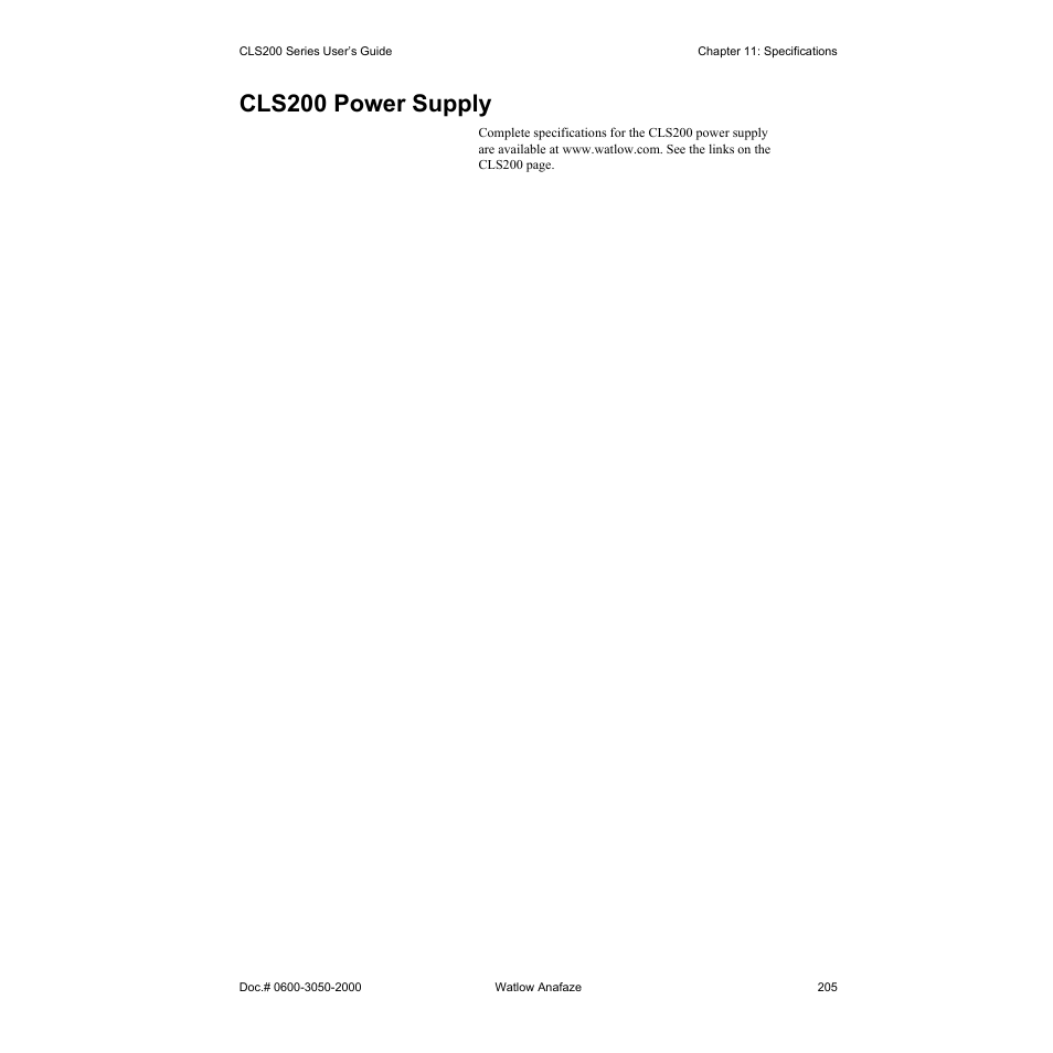 Cls200 power supply | Watlow CLS200 User Manual | Page 221 / 251