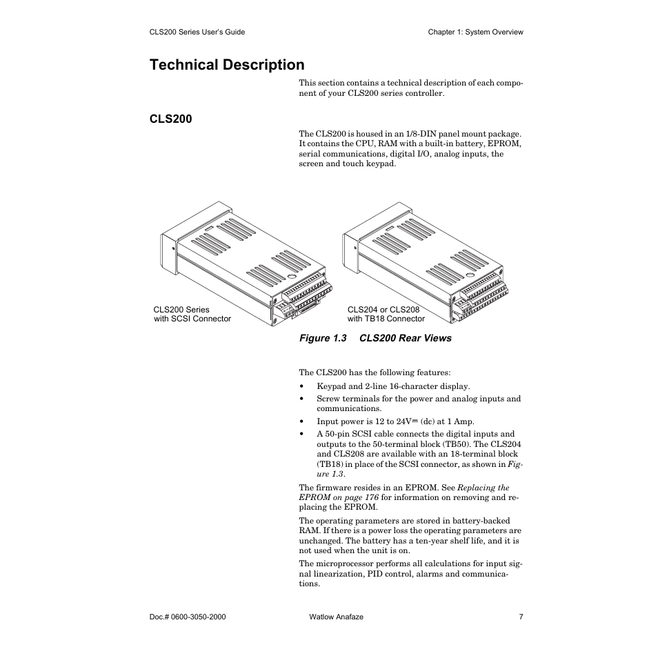 Technical description, Cls200 | Watlow CLS200 User Manual | Page 23 / 251