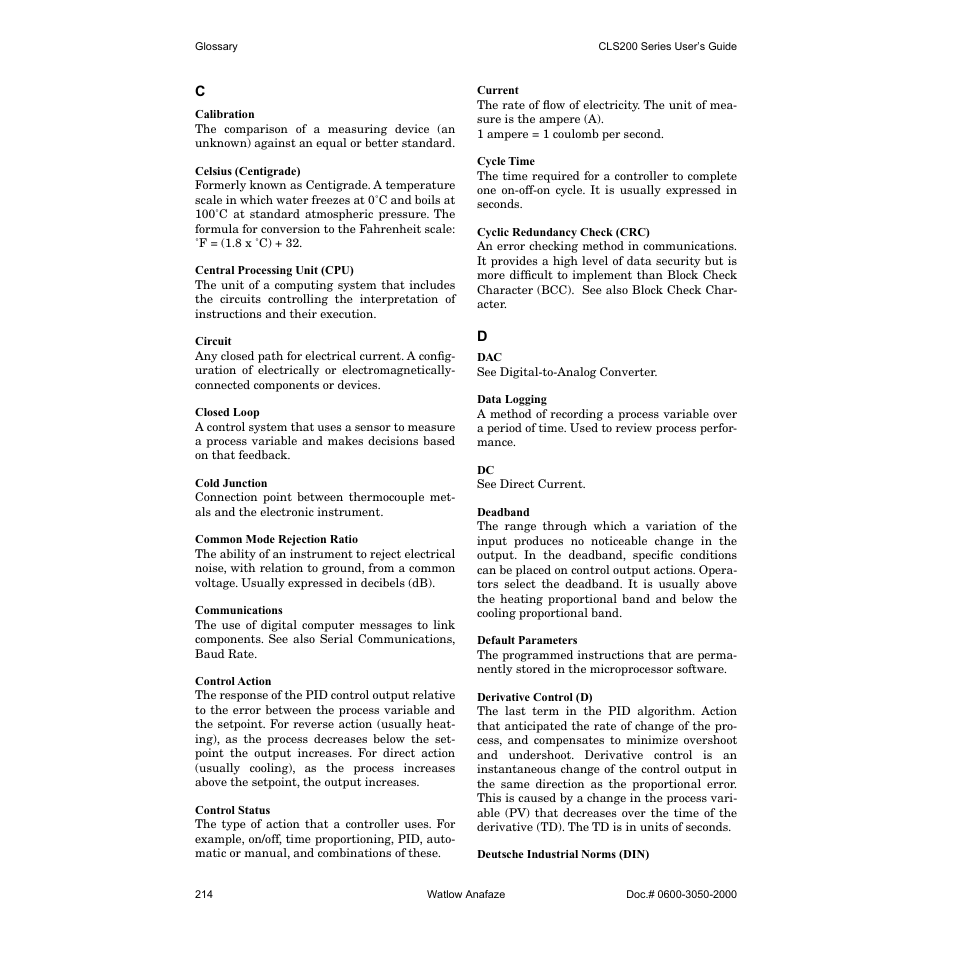 Watlow CLS200 User Manual | Page 230 / 251