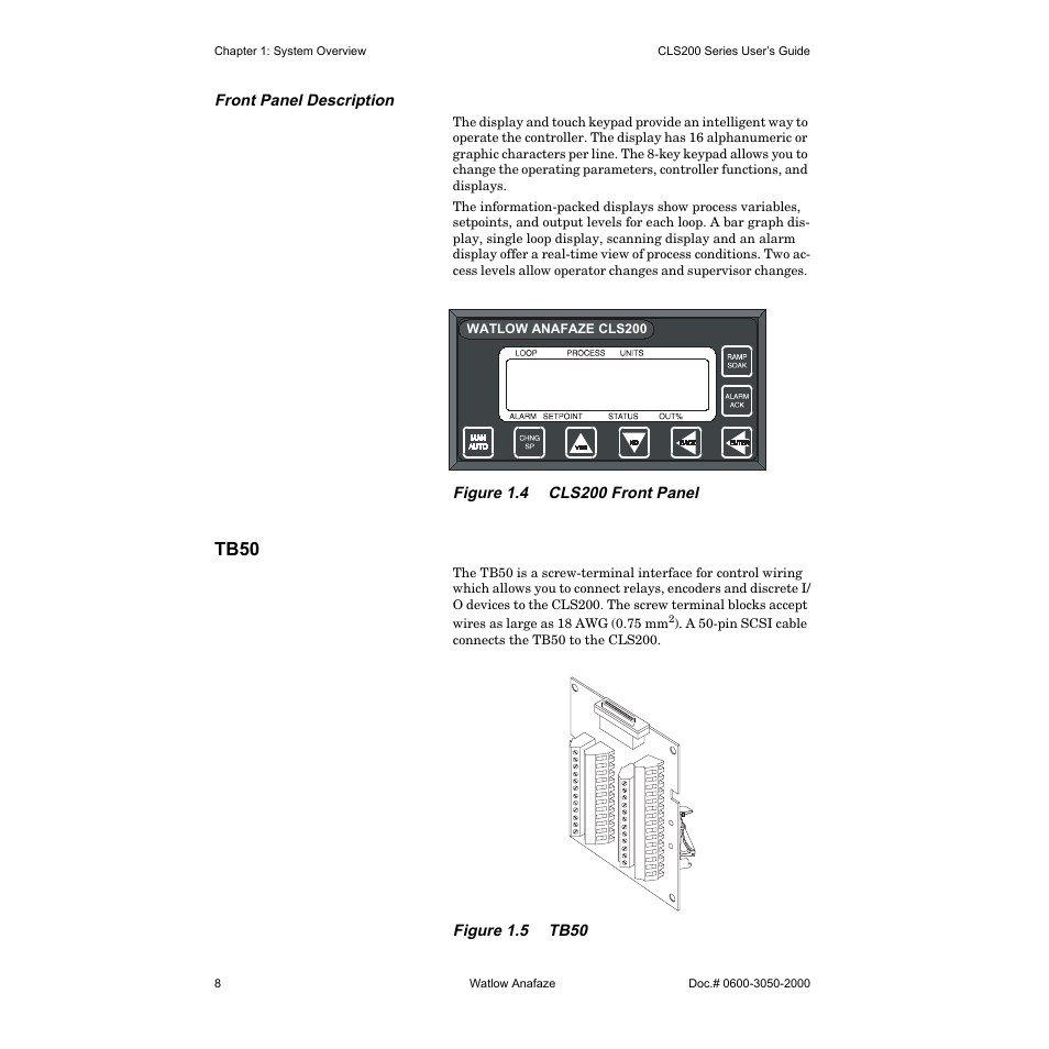Front panel description, Tb50 | Watlow CLS200 User Manual | Page 24 / 251