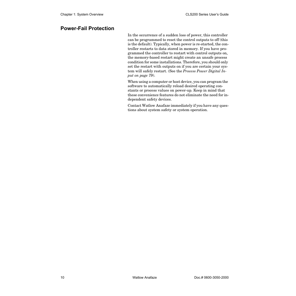 Power-fail protection | Watlow CLS200 User Manual | Page 26 / 251