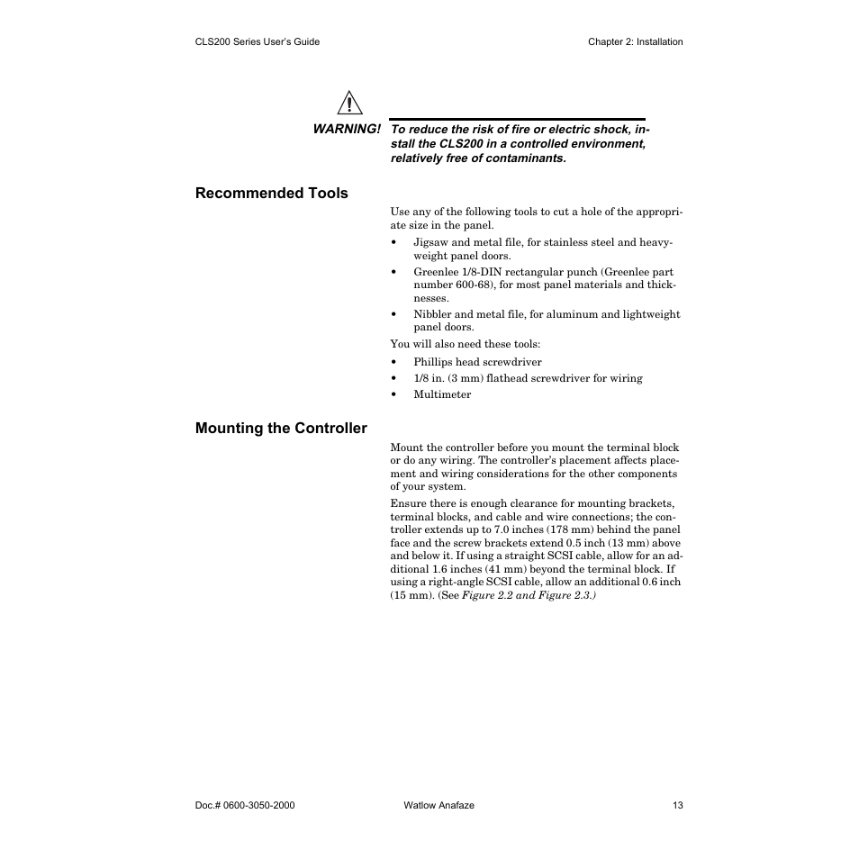 Recommended tools, Mounting the controller | Watlow CLS200 User Manual | Page 29 / 251