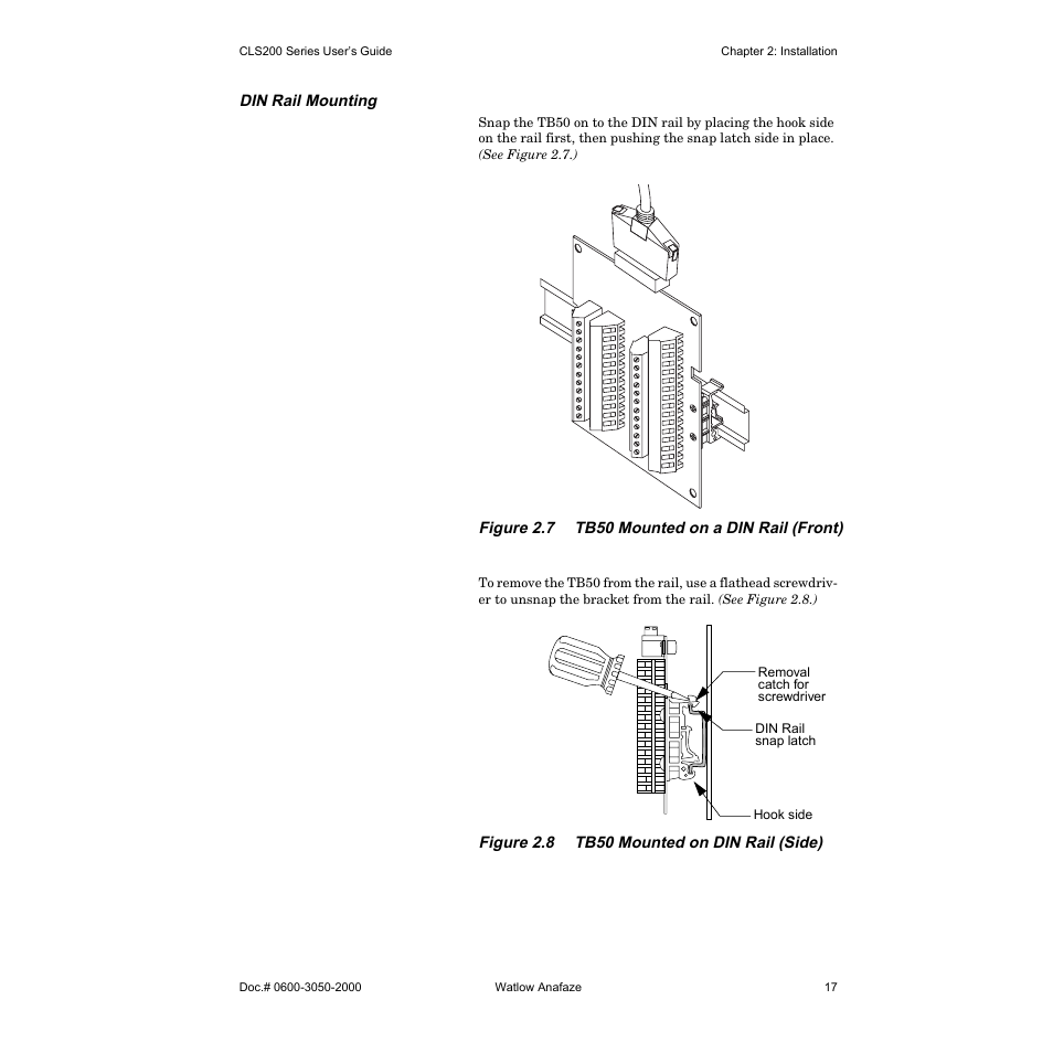 Din rail mounting | Watlow CLS200 User Manual | Page 33 / 251