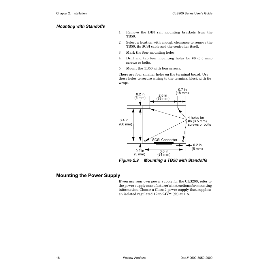 Mounting with standoffs, Mounting the power supply | Watlow CLS200 User Manual | Page 34 / 251