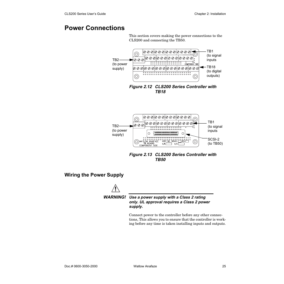 Power connections, Wiring the power supply | Watlow CLS200 User Manual | Page 41 / 251