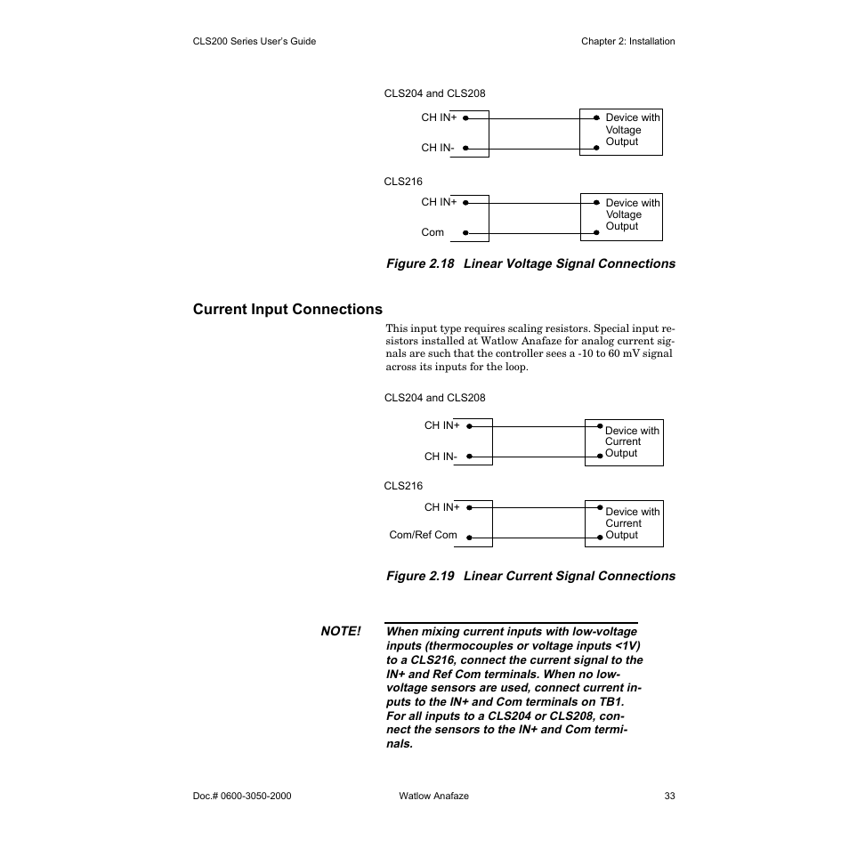 Current input connections | Watlow CLS200 User Manual | Page 49 / 251