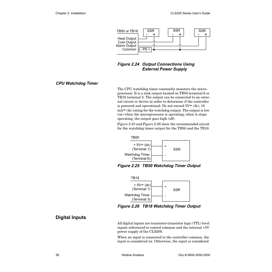 Cpu watchdog timer, Digital inputs | Watlow CLS200 User Manual | Page 54 / 251