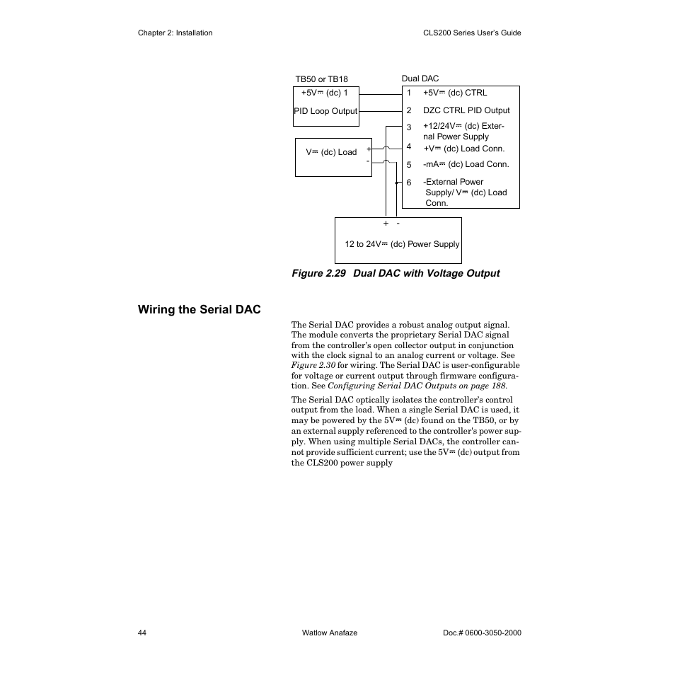 Wiring the serial dac | Watlow CLS200 User Manual | Page 60 / 251