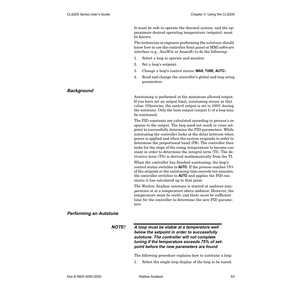 Background, Performing an autotune | Watlow CLS200 User Manual | Page 79 / 251
