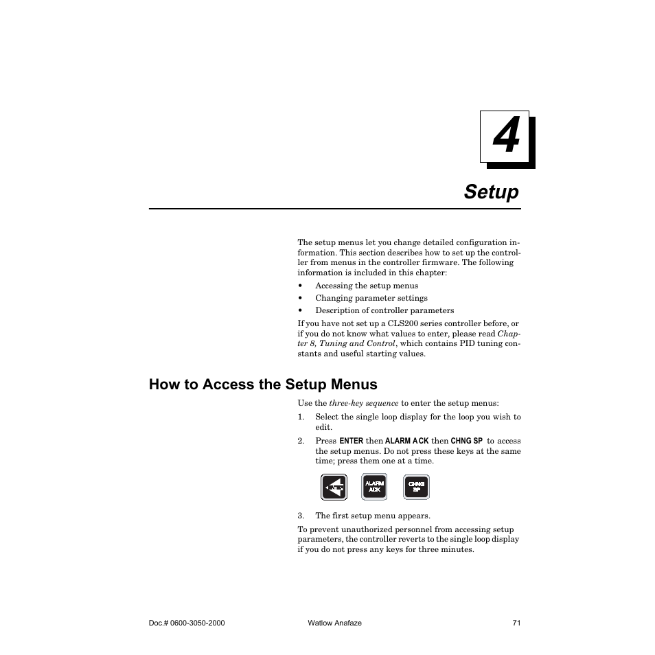 Setup, How to access the setup menus | Watlow CLS200 User Manual | Page 87 / 251