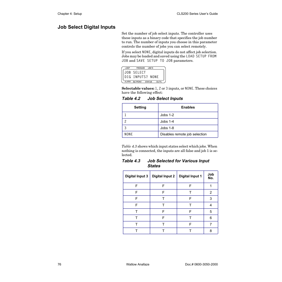 Job select digital inputs | Watlow CLS200 User Manual | Page 92 / 251