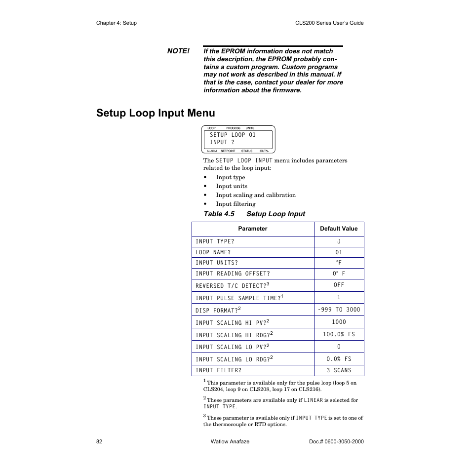 Setup loop input menu | Watlow CLS200 User Manual | Page 98 / 251