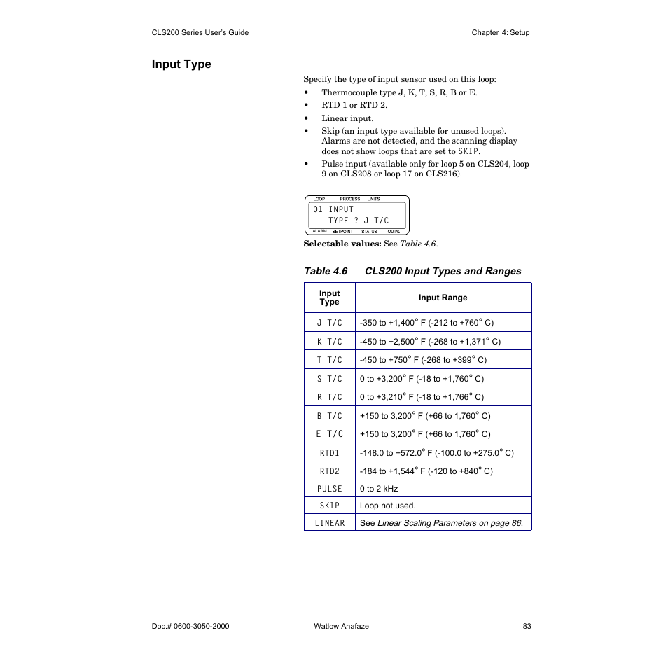 Input type | Watlow CLS200 User Manual | Page 99 / 251