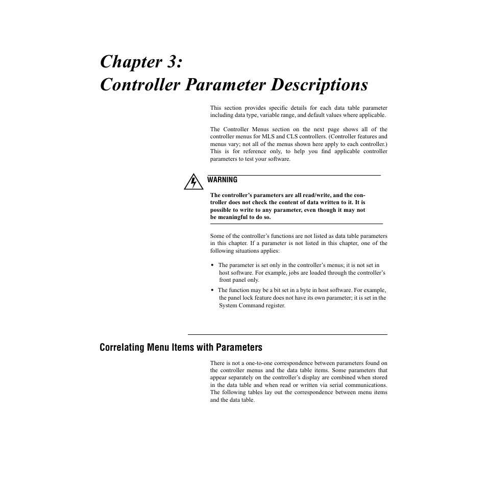 Chapter 3: controller parameter descriptions, Correlating menu items with parameters | Watlow CLS200, MLS300 and CAS200 User Manual | Page 45 / 92