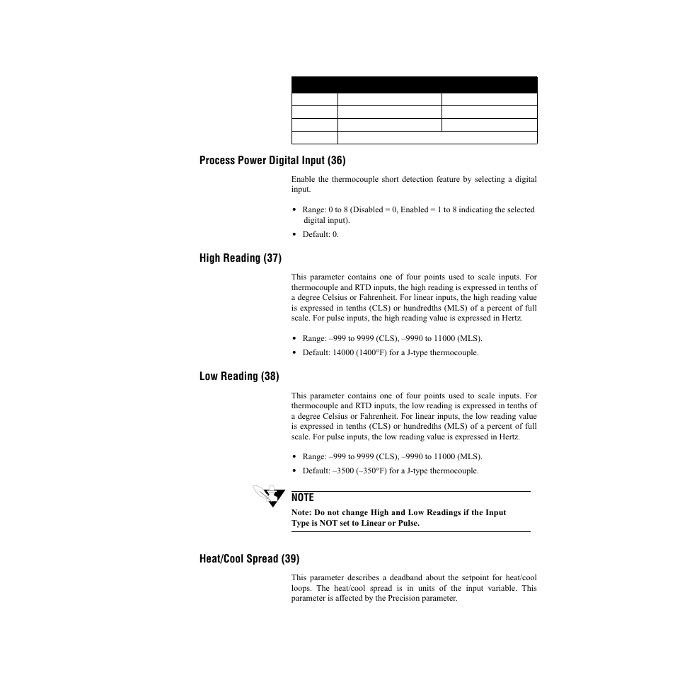 Process power digital input (36), High reading (37), Low reading (38) | Heat/cool spread (39) | Watlow CLS200, MLS300 and CAS200 User Manual | Page 65 / 92