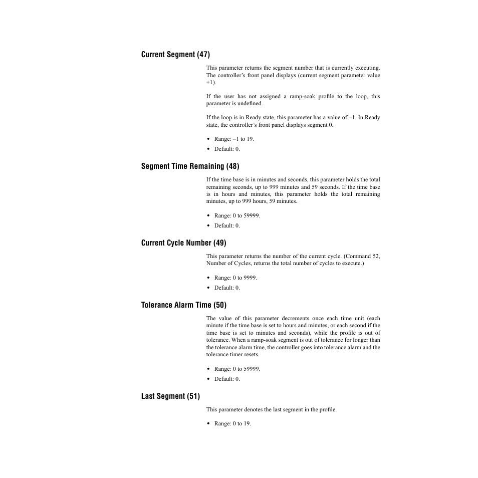 Current segment (47), Segment time remaining (48), Current cycle number (49) | Tolerance alarm time (50), Last segment (51) | Watlow CLS200, MLS300 and CAS200 User Manual | Page 68 / 92