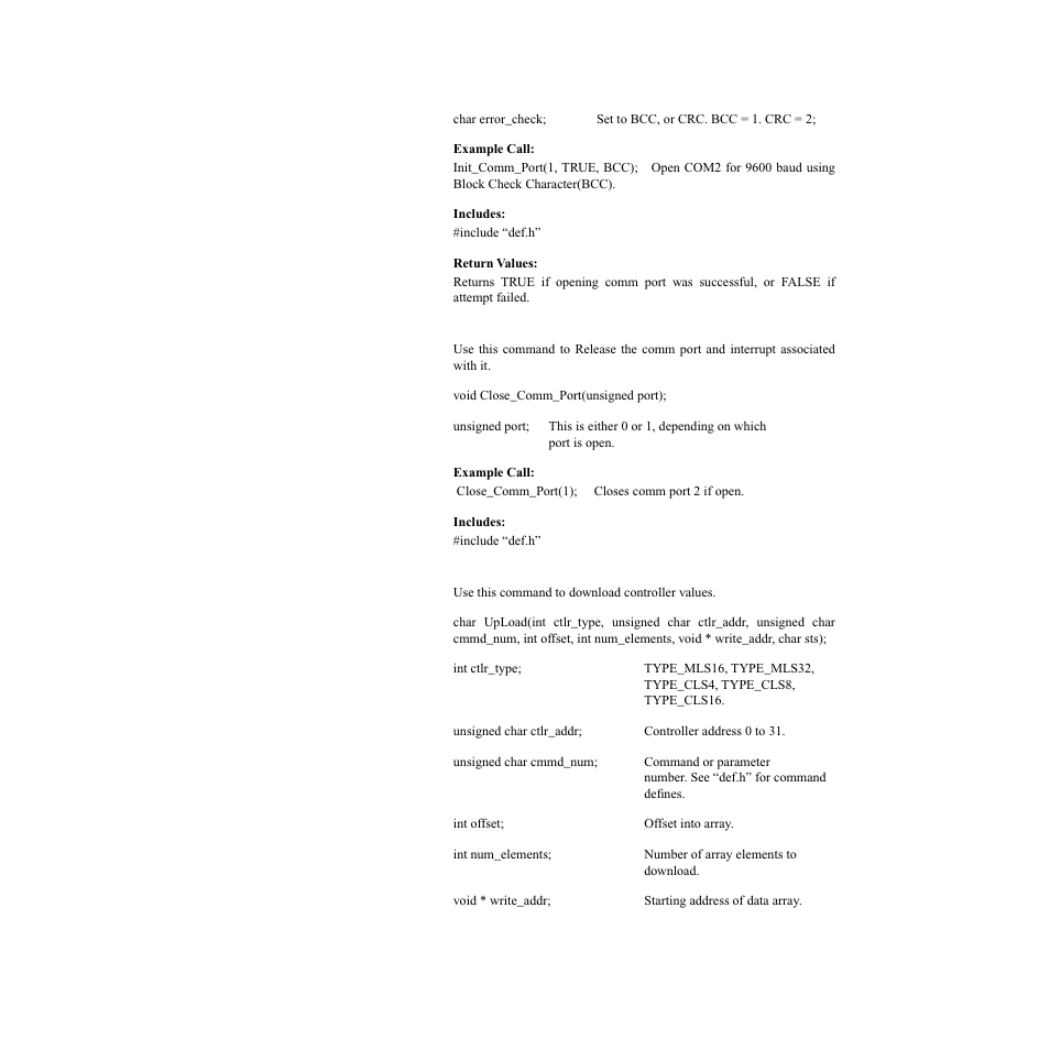 Close_comm_port(), Download() | Watlow CLS200, MLS300 and CAS200 User Manual | Page 86 / 92