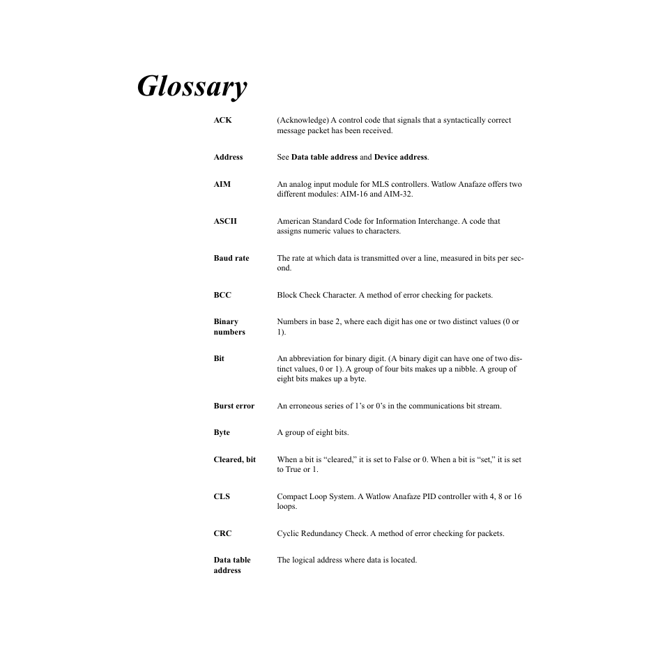 Glossary | Watlow CLS200, MLS300 and CAS200 User Manual | Page 89 / 92