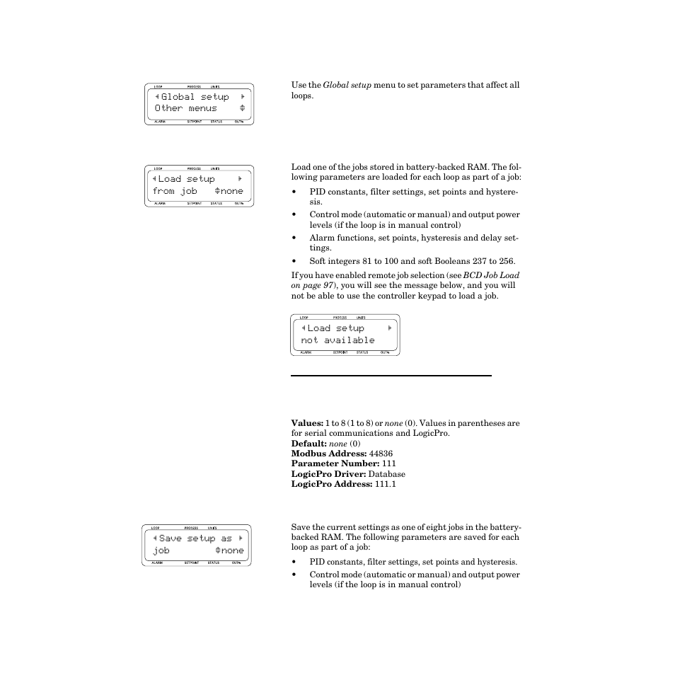 Global setup menu, Load setup from job, Save setup as job | Watlow CPC400 User Manual | Page 110 / 230