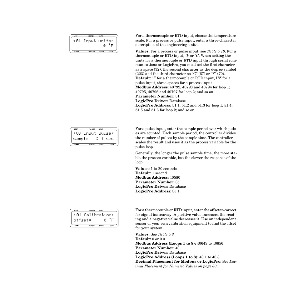 Input units, Input pulse sample, Calibration offset | Watlow CPC400 User Manual | Page 119 / 230