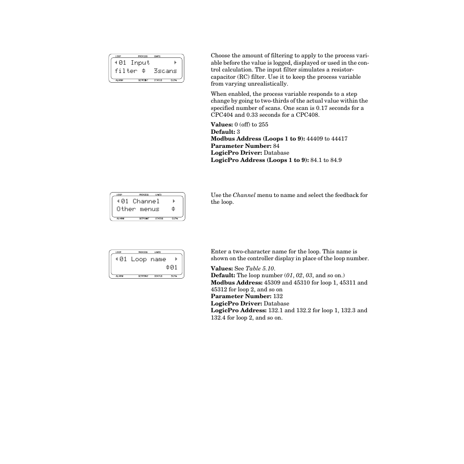 Input filter, Channel menu, Loop name | Channel menu 109 | Watlow CPC400 User Manual | Page 123 / 230