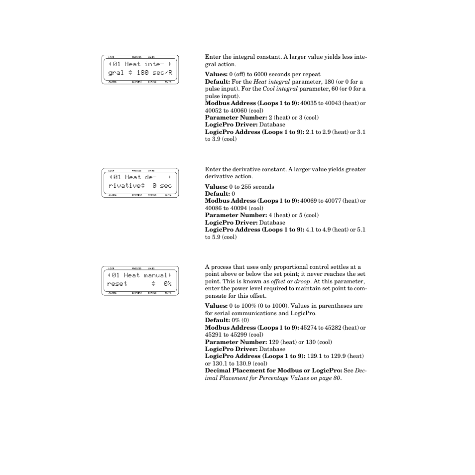 Heat/cool integral, Heat/cool derivative, Heat/cool manual reset | Watlow CPC400 User Manual | Page 126 / 230