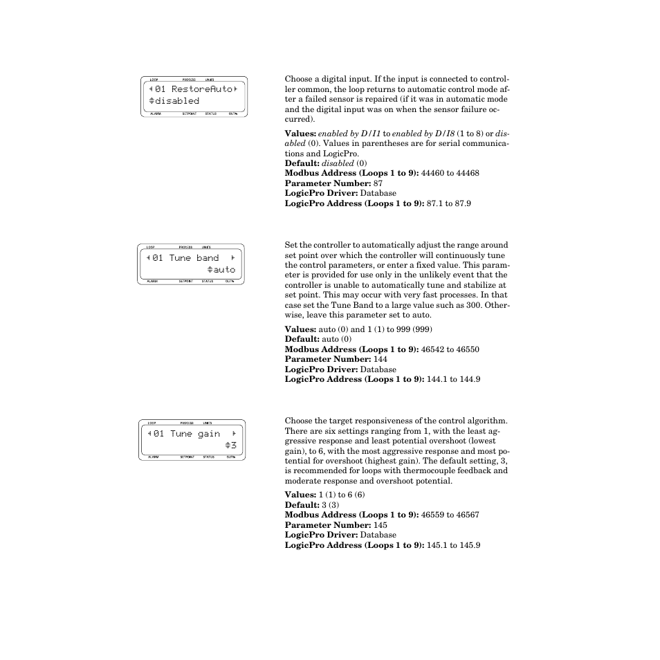 Restore automatic mode, Tune band, Tune gain | Watlow CPC400 User Manual | Page 128 / 230