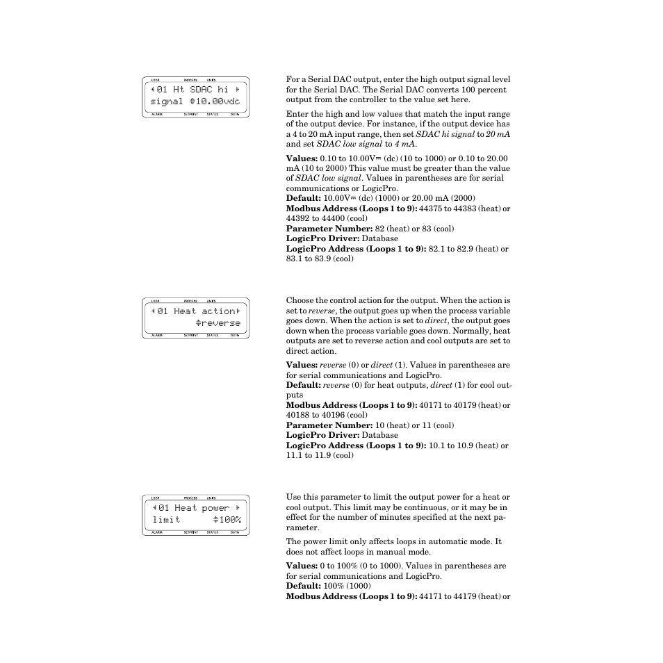 Heat/cool sdac high signal, Heat/cool action, Heat/cool power limit | Watlow CPC400 User Manual | Page 132 / 230