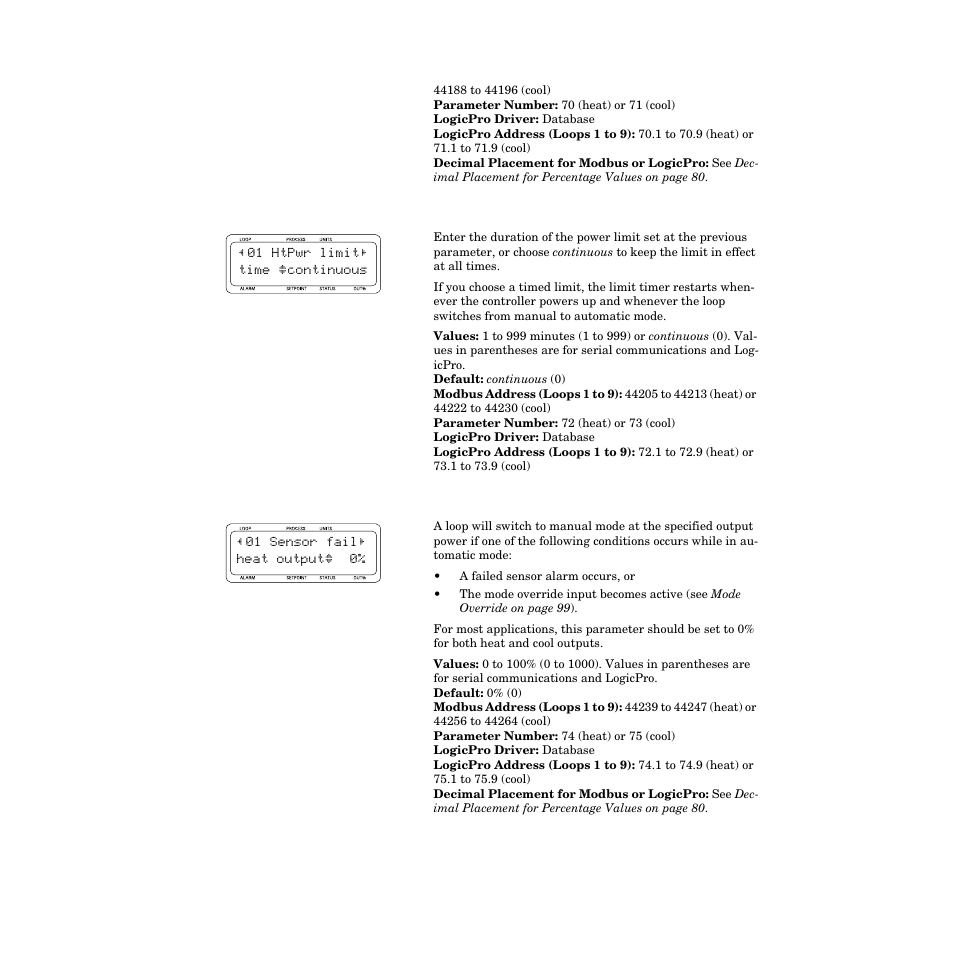 Heat/cool power limit time, Sensor fail heat/cool output | Watlow CPC400 User Manual | Page 133 / 230