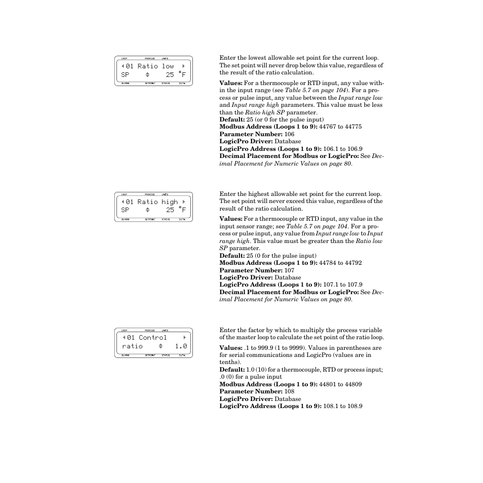 Ratio low set point, Ratio high set point, Control ratio | Watlow CPC400 User Manual | Page 143 / 230