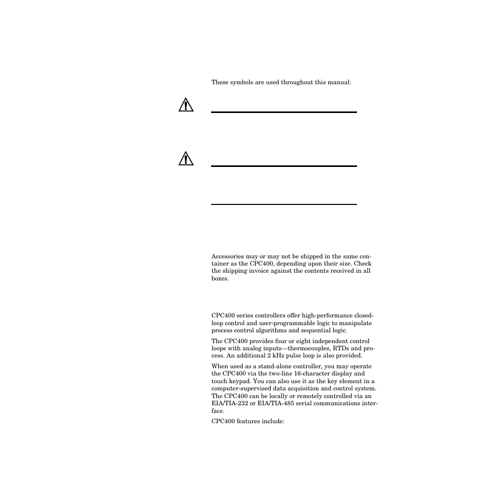 Getting started, Safety symbols, Initial inspection | Product features, Getting started 2 product features 2 | Watlow CPC400 User Manual | Page 16 / 230