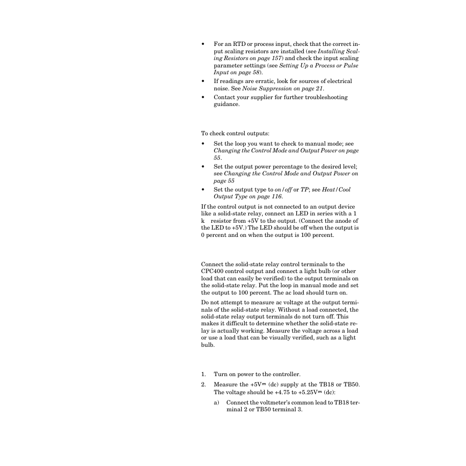 Checking control outputs, Testing control output devices, Testing the tb18 and tb50 | Watlow CPC400 User Manual | Page 164 / 230