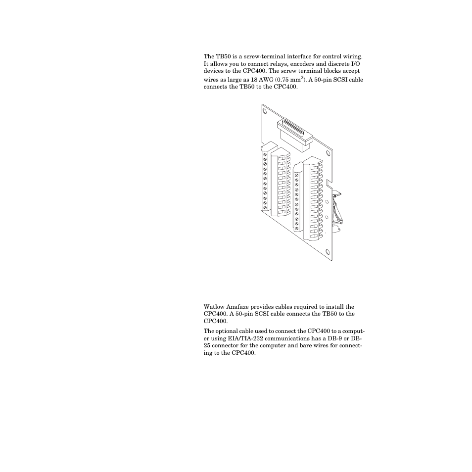 Tb50, Cpc400 cabling, Figure 1.5—tb50 8 | Watlow CPC400 User Manual | Page 22 / 230