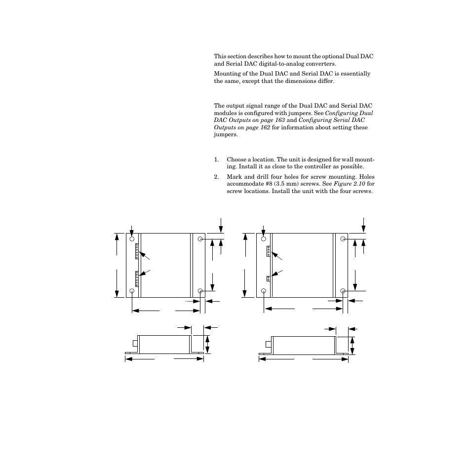 Mounting the dual dac or serial dac module, Figure 2.10—dual dac and serial dac dimensions 19, Jumpers | Mounting, Figure 2.10 dual dac and serial dac dimen- sions | Watlow CPC400 User Manual | Page 33 / 230