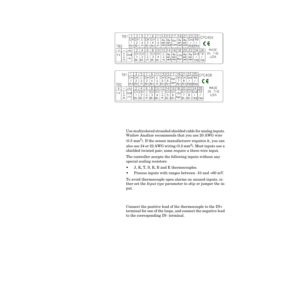 Input wiring recommendations, Thermocouple connections, Figure 2.14—cpc400 connector locations 28 | Watlow CPC400 User Manual | Page 42 / 230