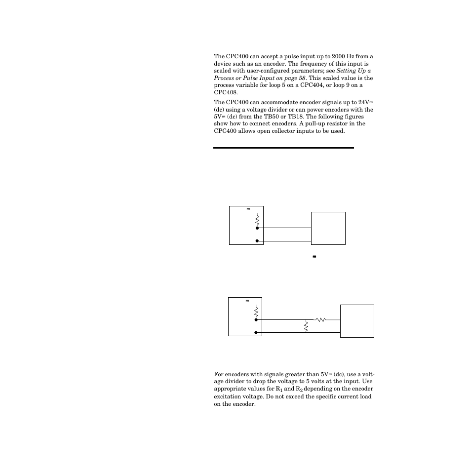 Pulse input connections, Figure 2.19—encoder with 5v, Figure 2.20—encoder input with voltage divider 31 | Watlow CPC400 User Manual | Page 45 / 230