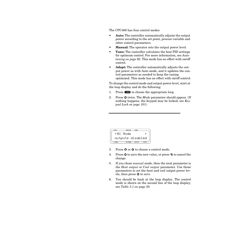 Changing the control mode and output power, Changing the control mode and output power 55 | Watlow CPC400 User Manual | Page 69 / 230