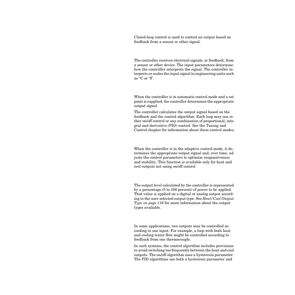 Setting up closed-loop control, Feedback, Control algorithm | Tru-tune, Control output signal forms, Heat and cool outputs, Setting up closed-loop control 57 | Watlow CPC400 User Manual | Page 71 / 230