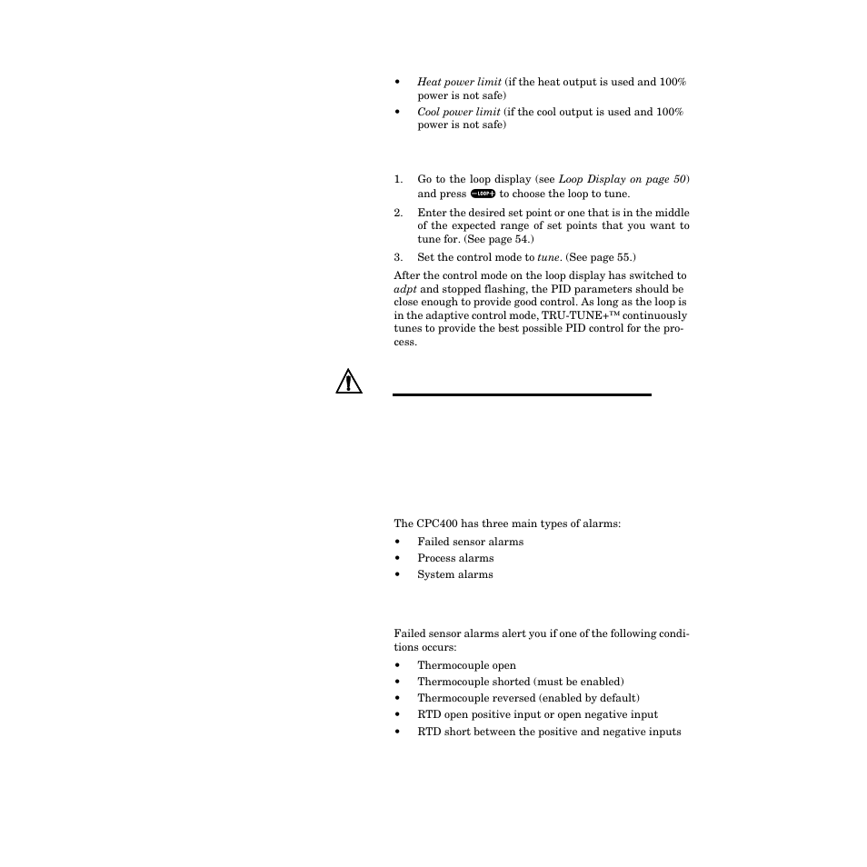 How to autotune a loop, Setting up alarms, Failed sensor alarms | Setting up alarms 63 | Watlow CPC400 User Manual | Page 77 / 230